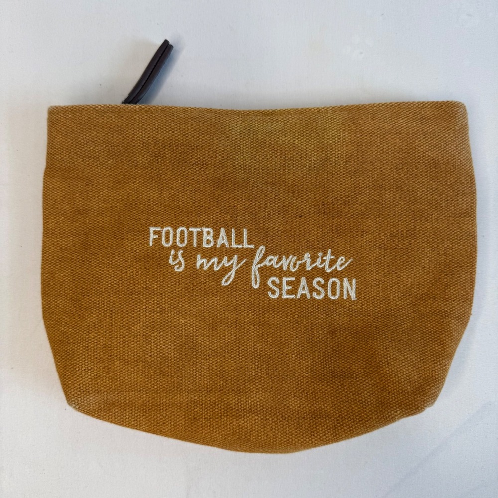Football Is My Favorite Season Canvas Zipper Pouch Mustard Yellow Makeup Bag